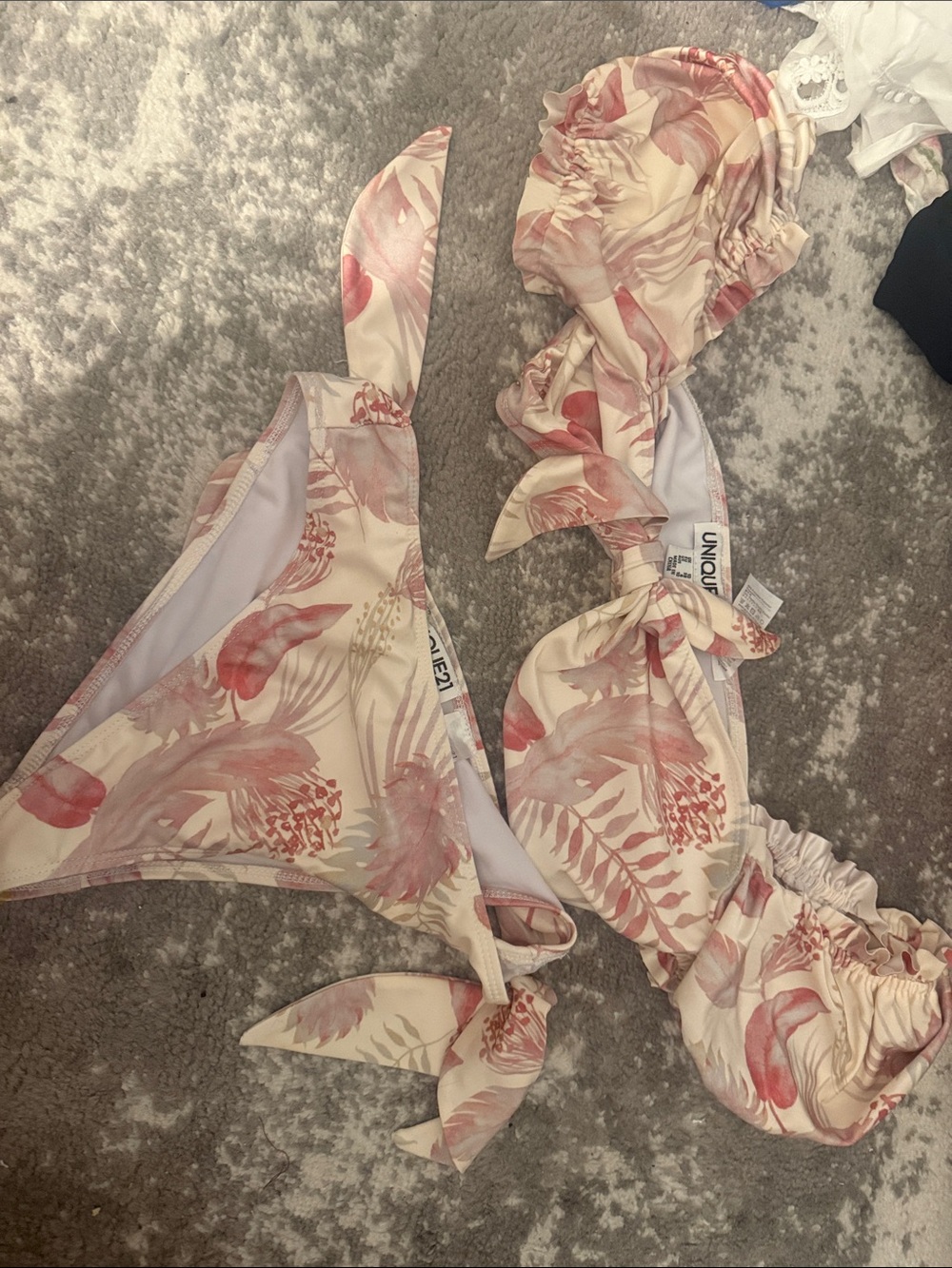 Unique21 Floral Tie Bikini Set in Blush Pink